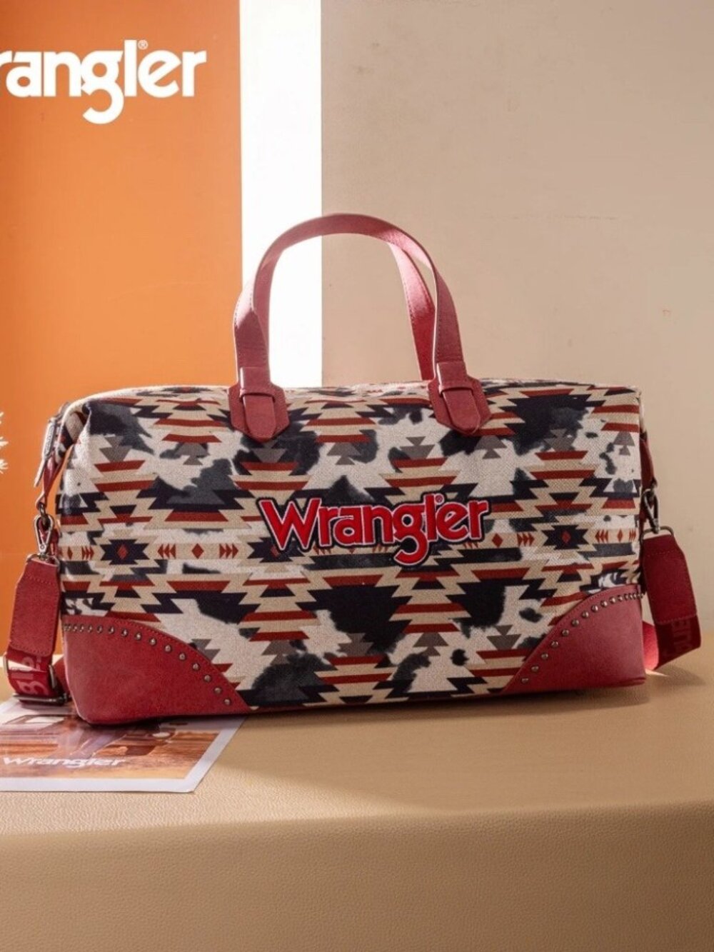 Wrangler Aztec Print Duffle/Crossbody Red